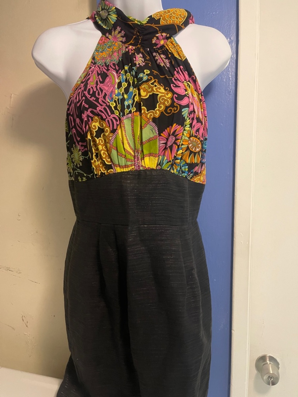Trina Turk Silk Neck Halter Dress